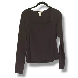 H&M Women’s Long Sleeve Square Neck Top Med Stretch Minimalist Classic